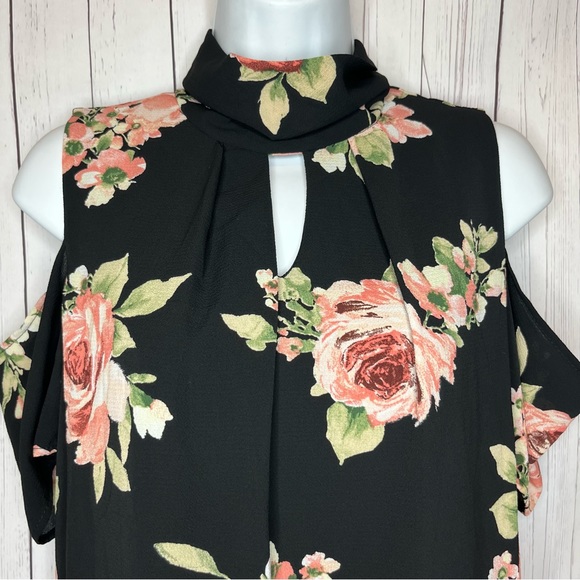 LTX Sportwear Dress Women’s Size Small Black Floral Print Cold Shoulder - Picture 2 of 8